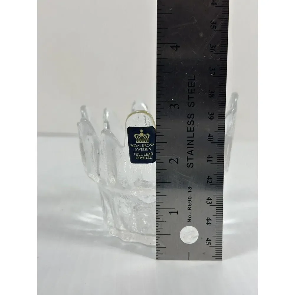 Vintage Sweden Royal Krona Candle Holder Crystal Rustic Ice Style Bengt Edenfalk